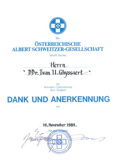 Honores de la Sociedad Albert Schweitzer 1989